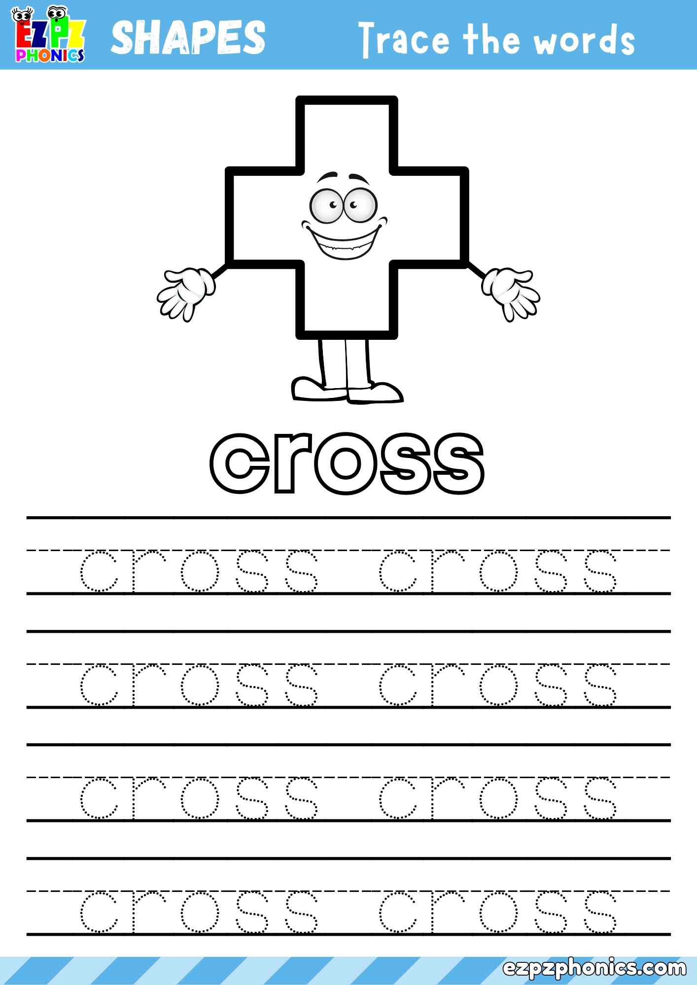 Cross Shape - Color the Shape and Trace Words Activity